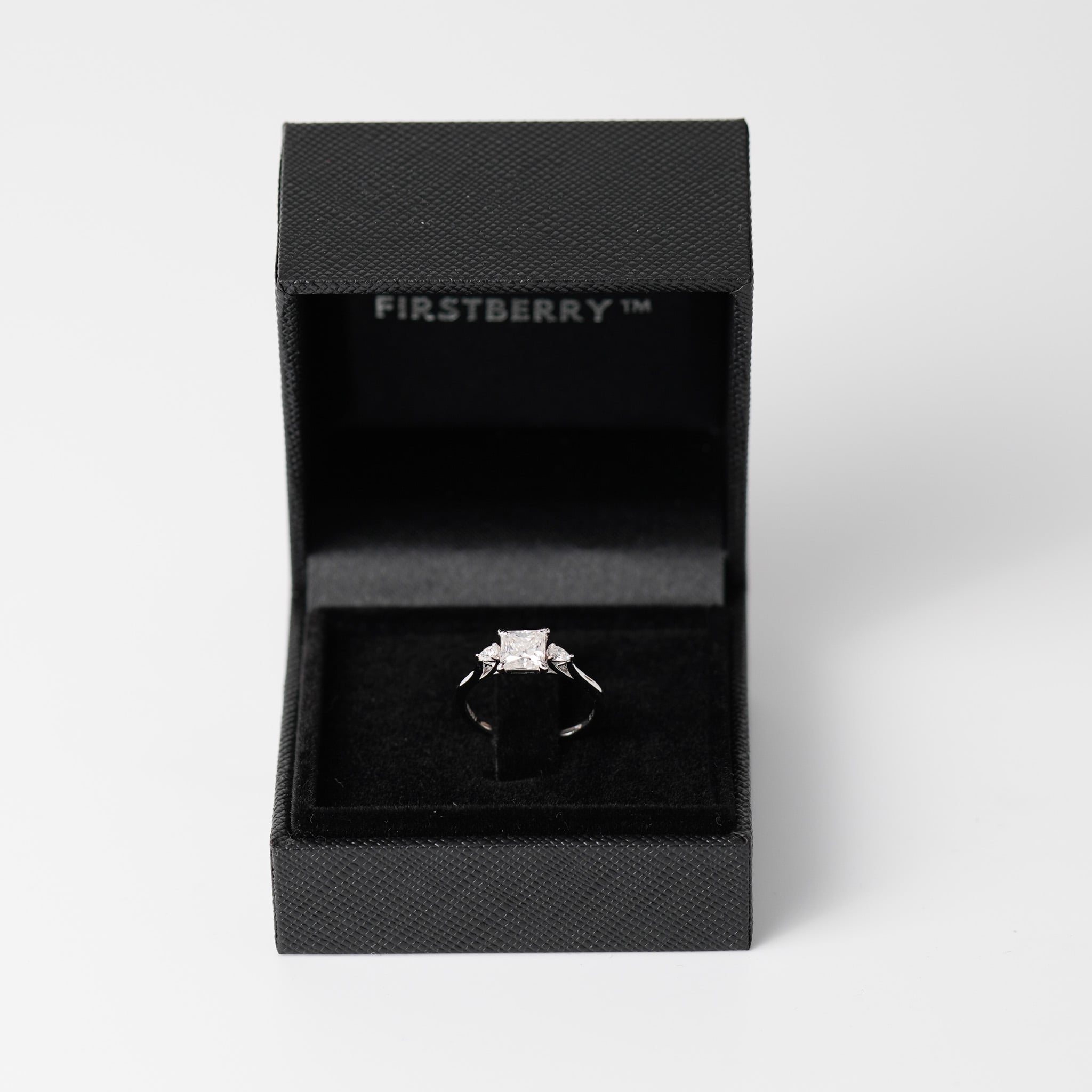 Princess Moissanite Ring - With Pears Side Stone