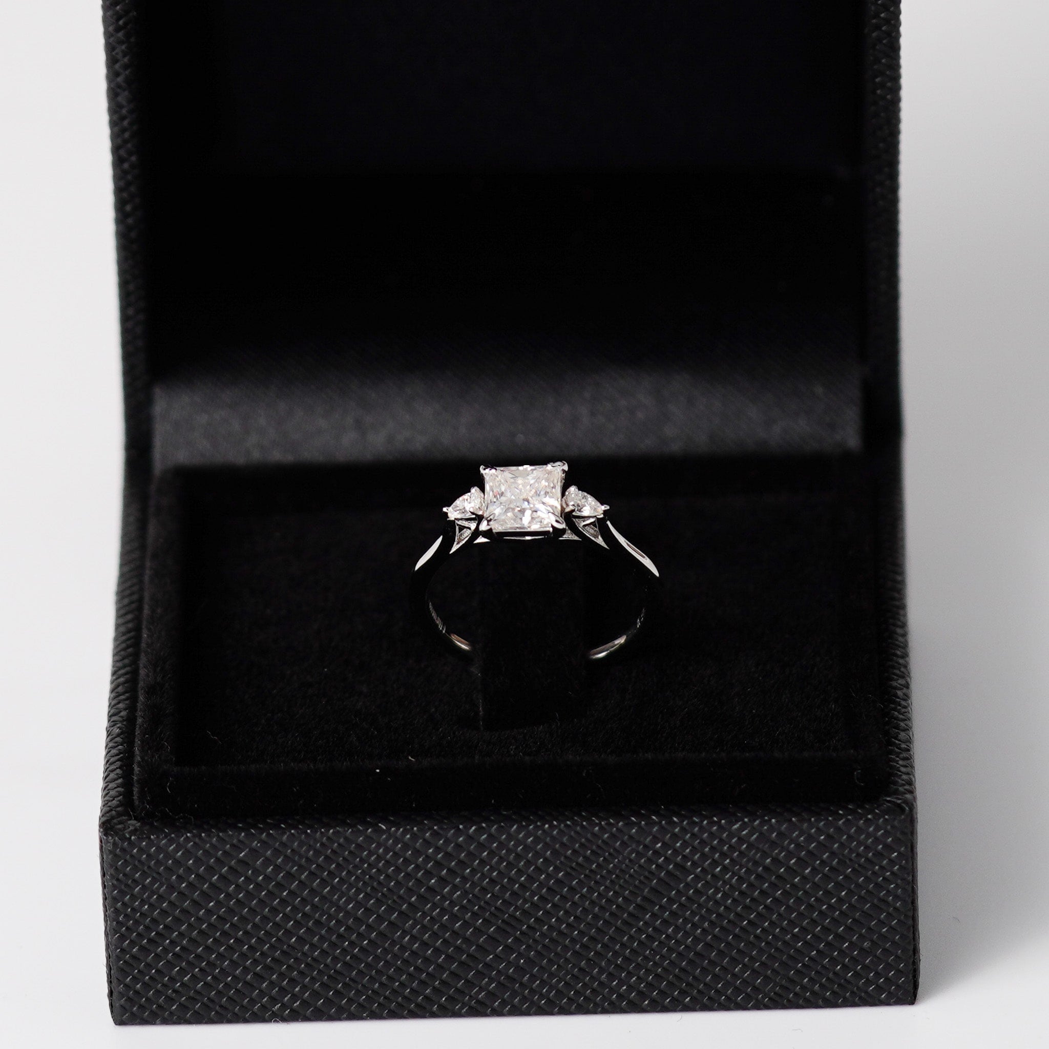 Princess Moissanite Ring - With Pears Side Stone