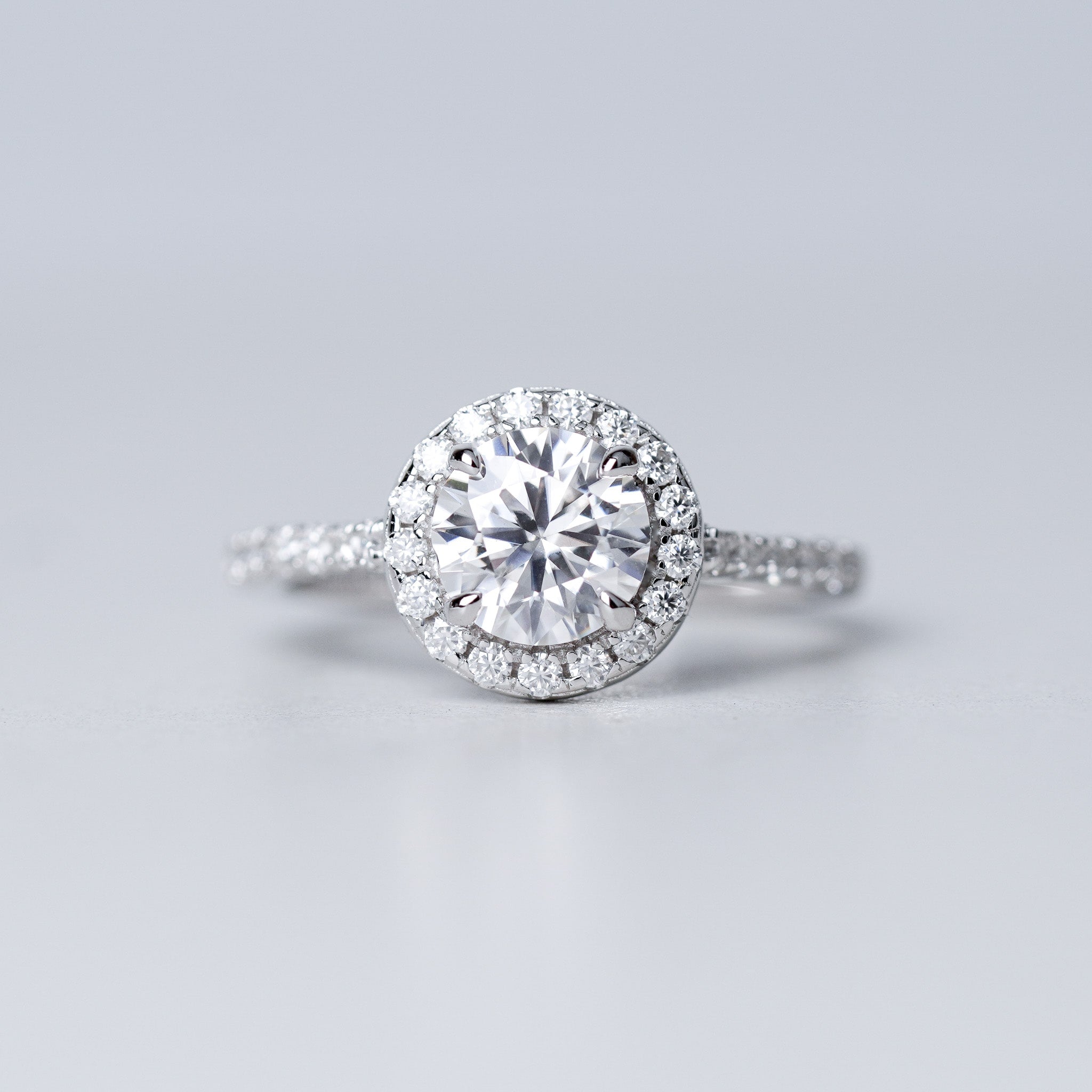 Round Halo Moissanite Engagement Ring - 1ct