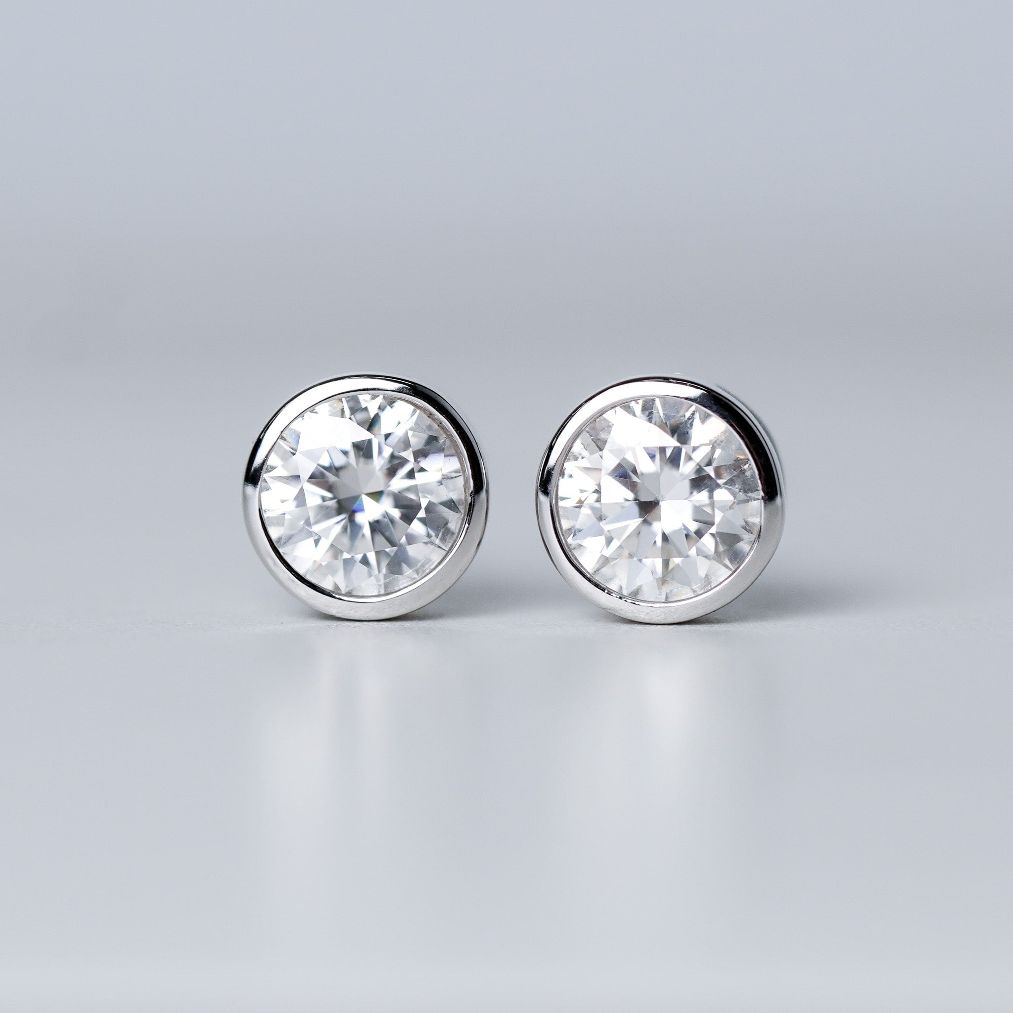 Bezel Round Solitaire Stud Earrings - Moissanite
