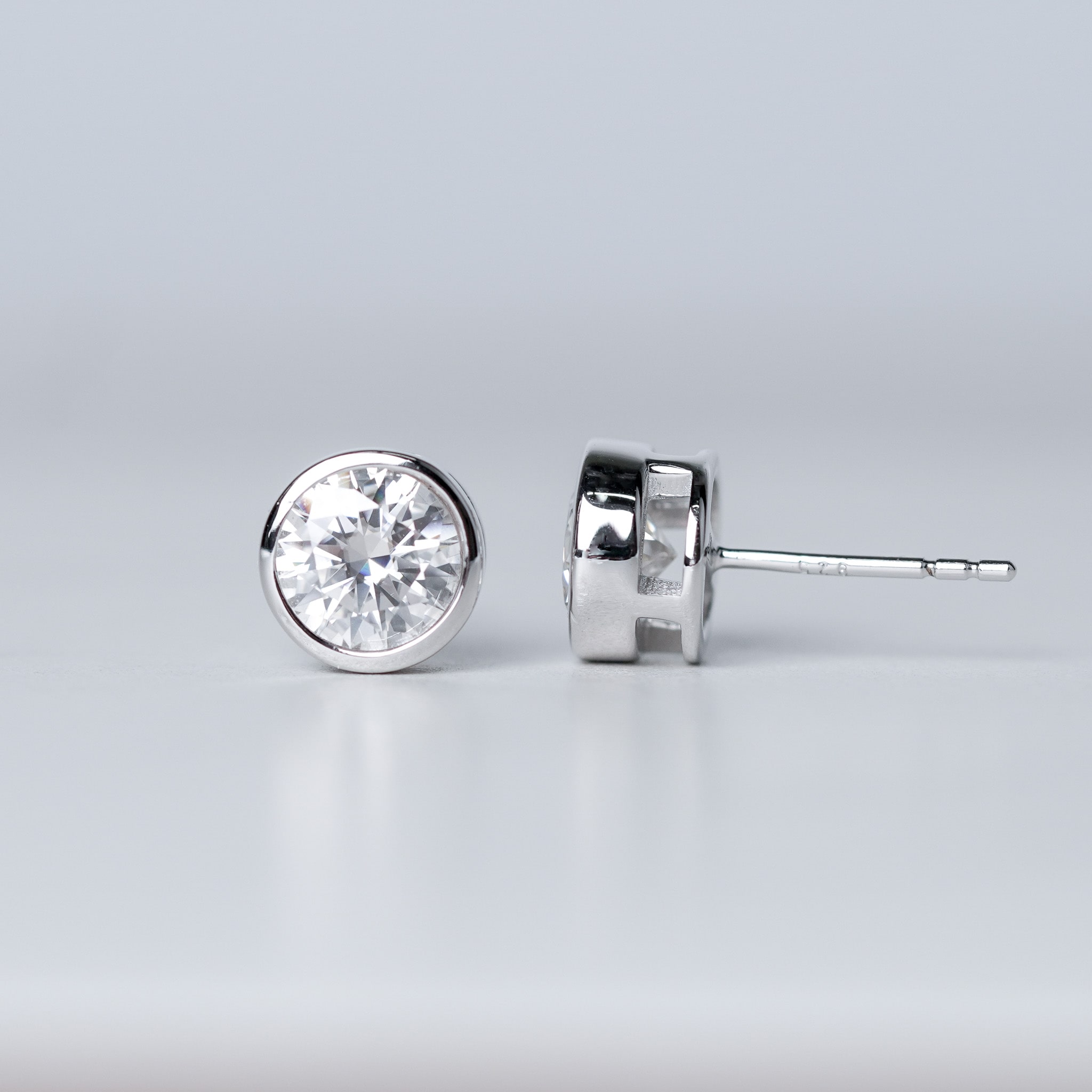 Bezel Round Solitaire Stud Earrings - Moissanite