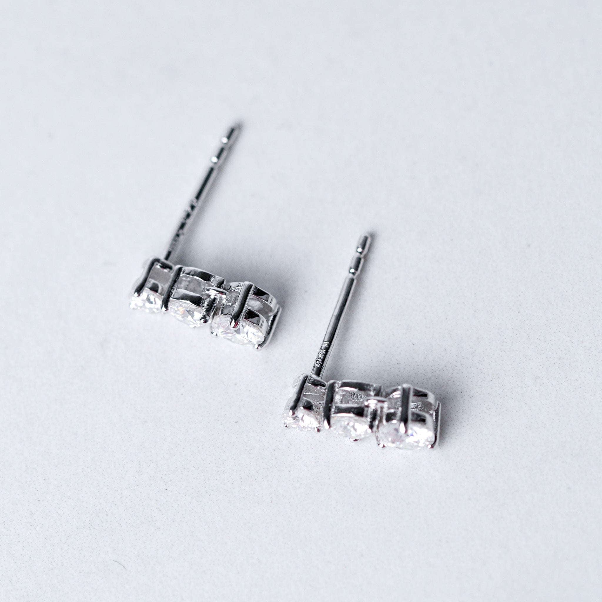 Three-Stone Drop Dangling Earrings in Sterling Silver – Moissanite