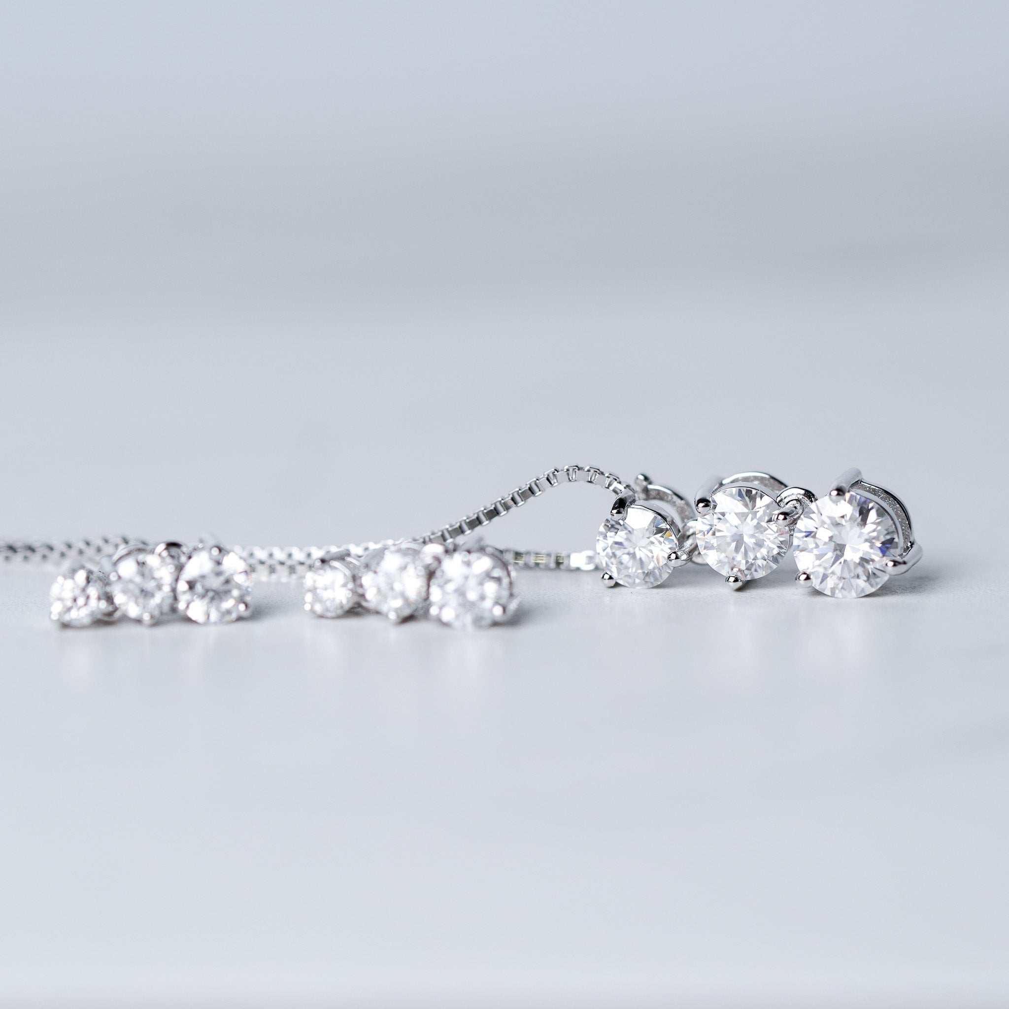 Three-Stone Drop Dangling Pendant Necklace in Sterling Silver – Moissanite