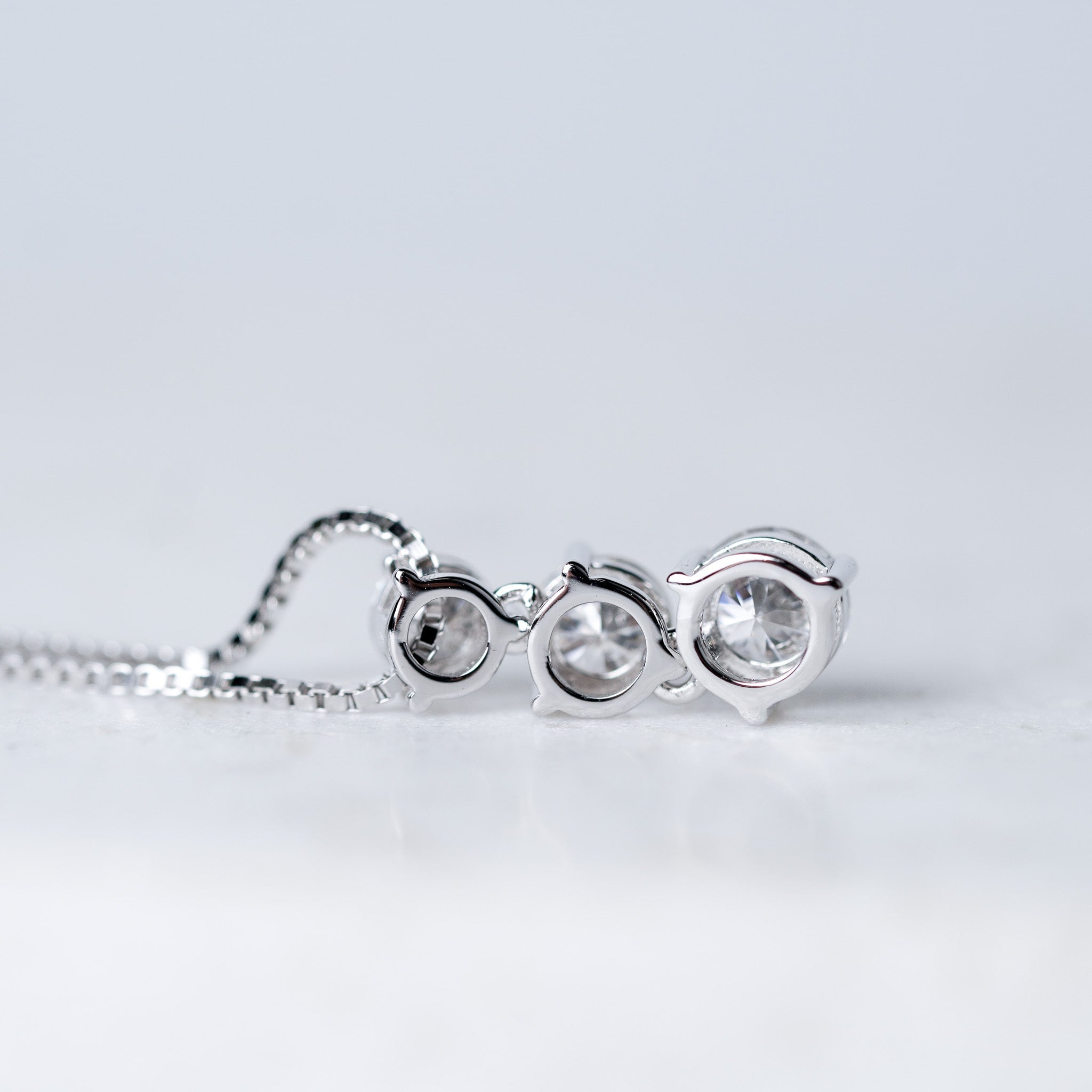 Three-Stone Drop Dangling Pendant Necklace in Sterling Silver – Moissanite