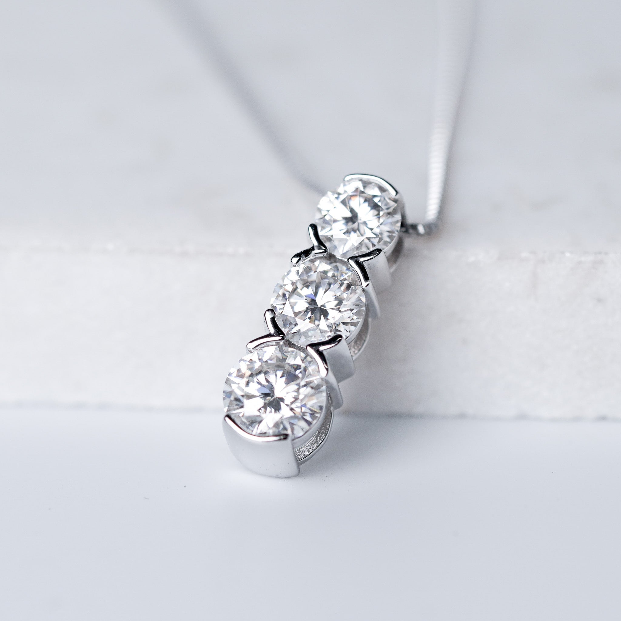 Three-Stone Fixed Pendant Necklace in Sterling Silver – Moissanite