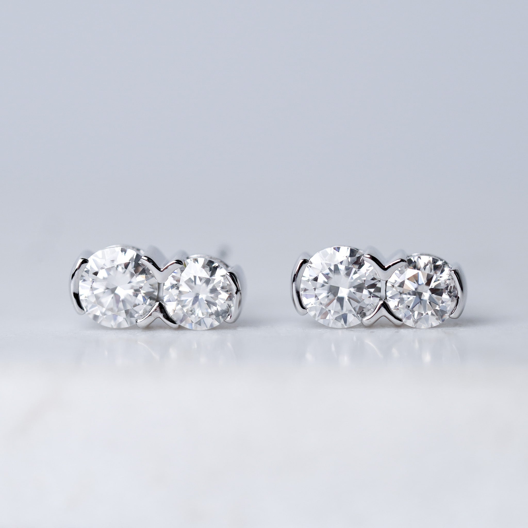 Two-Stone Fixed Drop Earrings in Sterling Silver – Moissanite