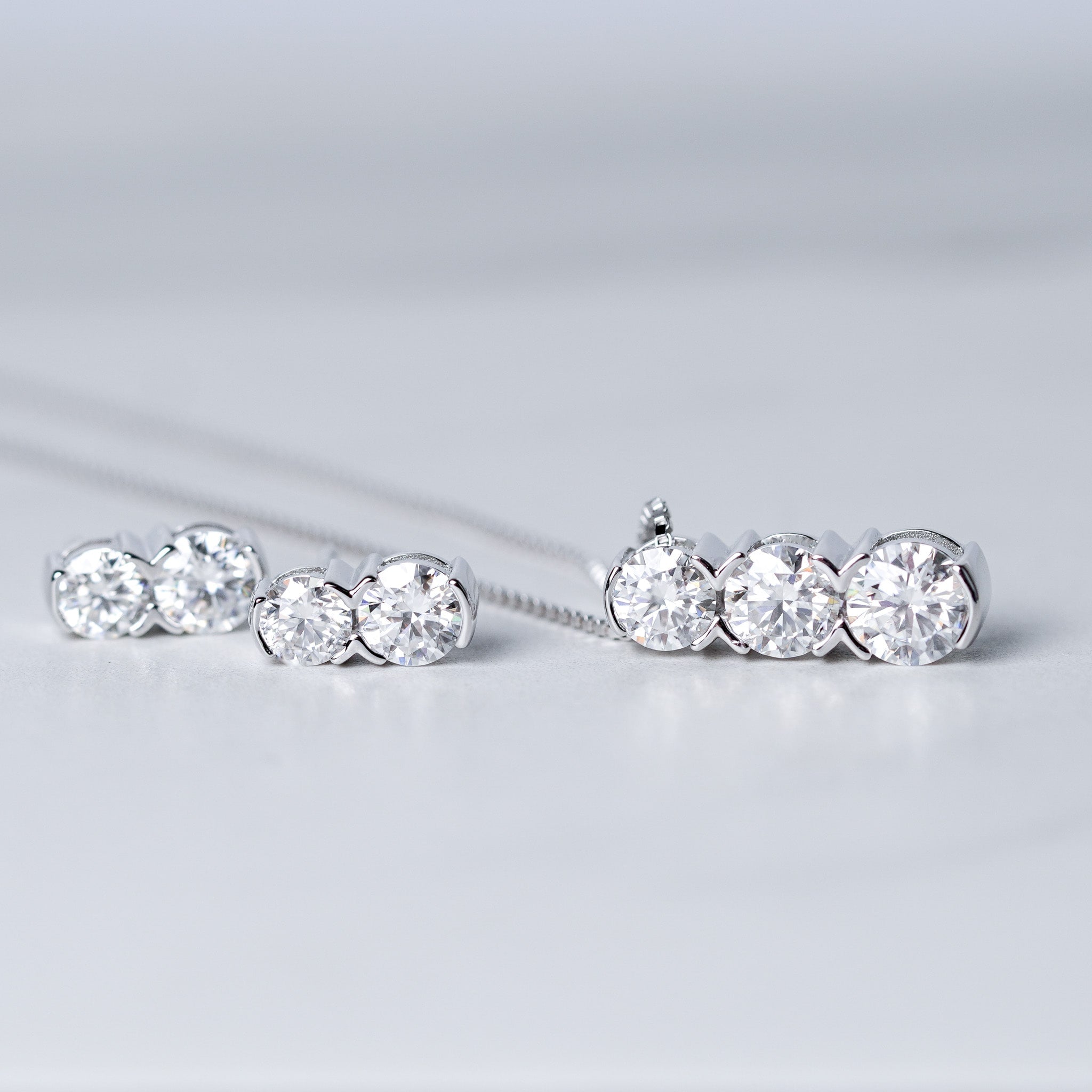 Three-Stone Fixed Pendant Necklace in Sterling Silver – Moissanite