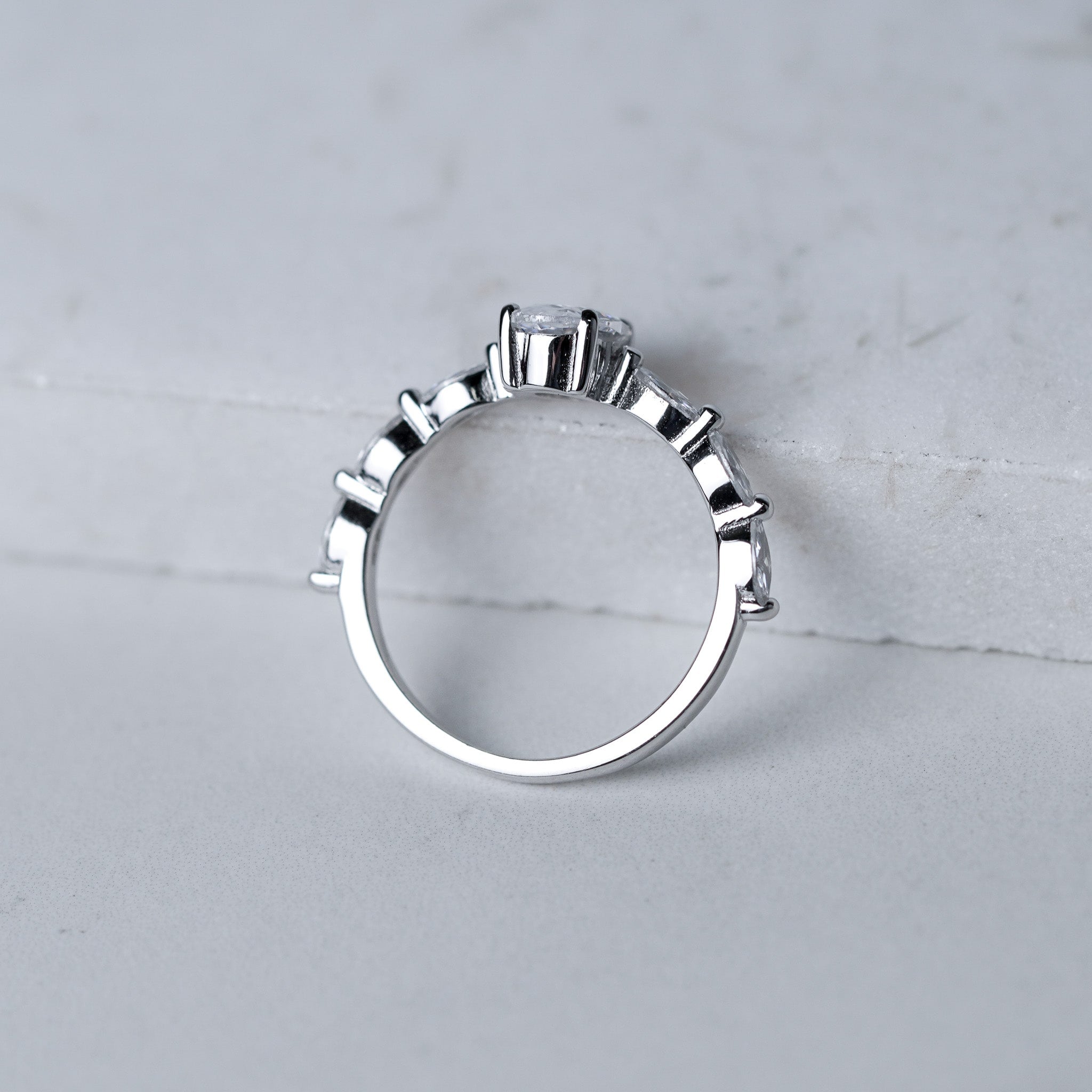 Oval With Marquise Side - Half Eternity Ring - Simulated Diamond