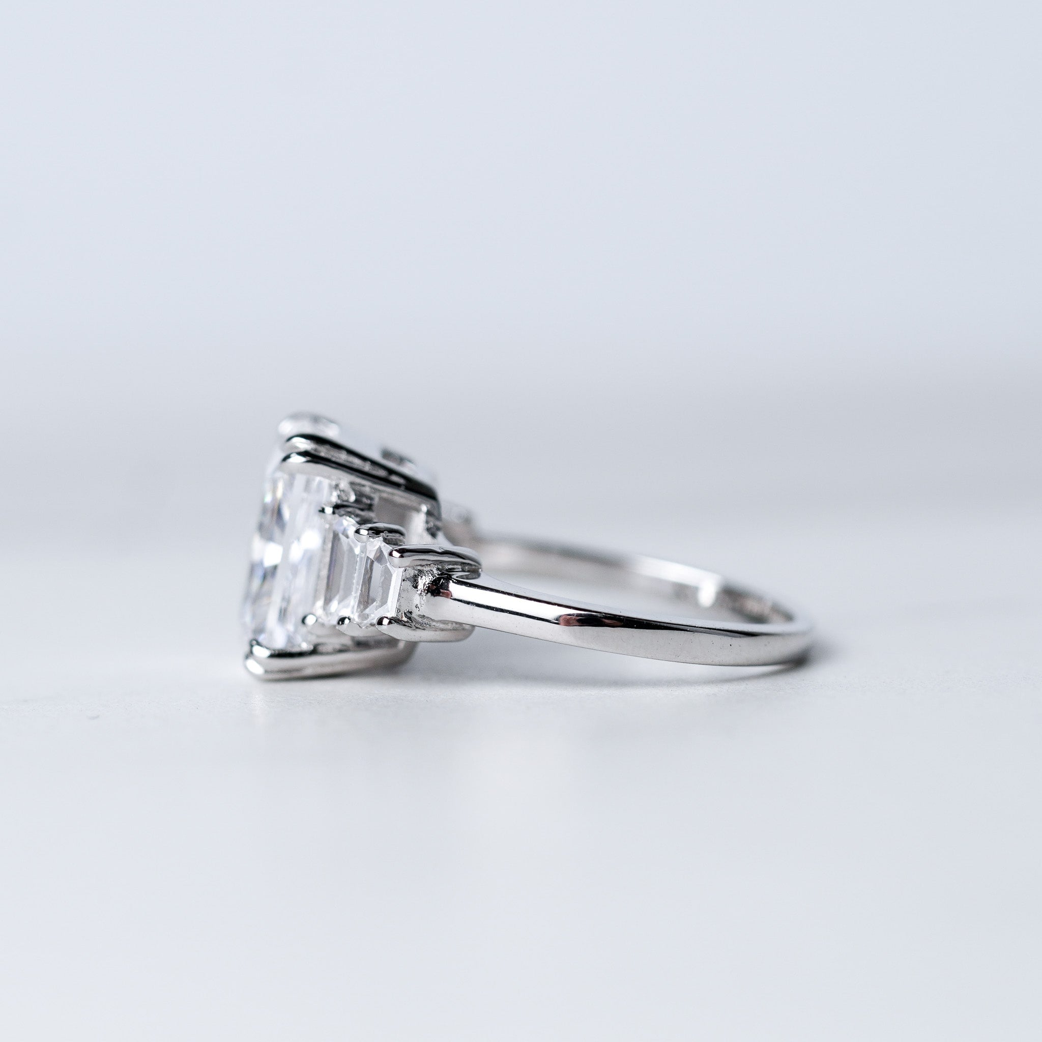 Radiant Rectangle Engagement Ring With Side Bar - 4ct - Simulated Diamond