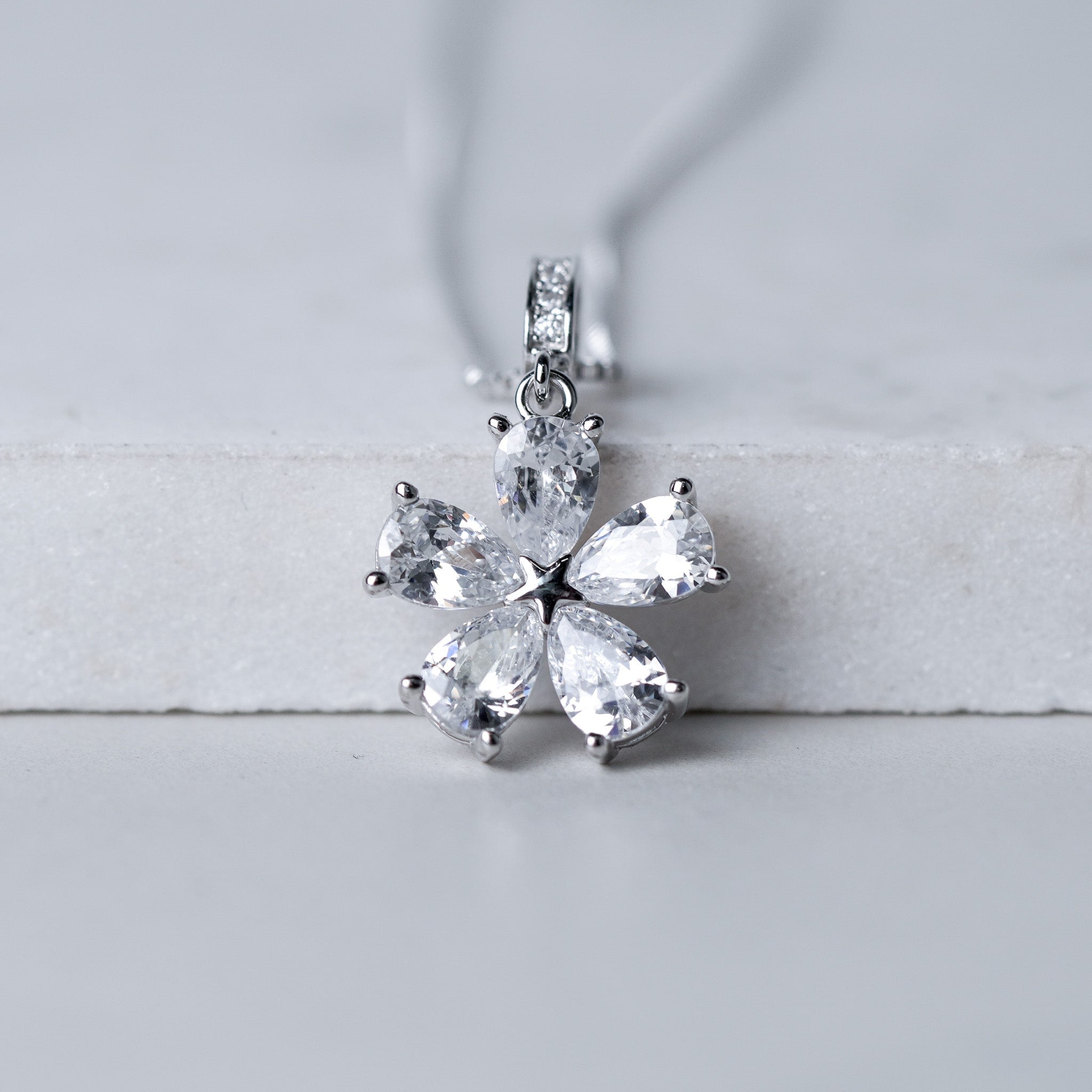 Pear Flower Necklace - Simulated Diamond