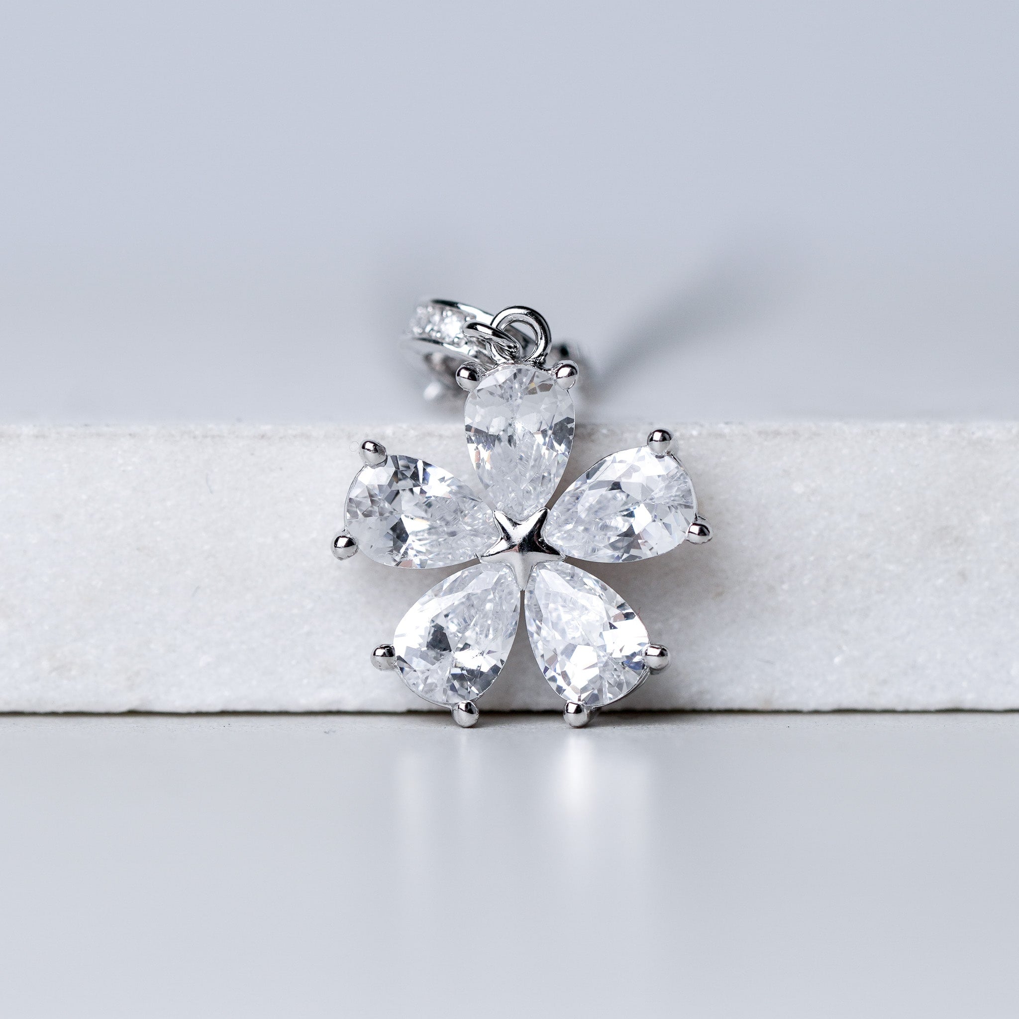 Pear Flower Necklace - Simulated Diamond
