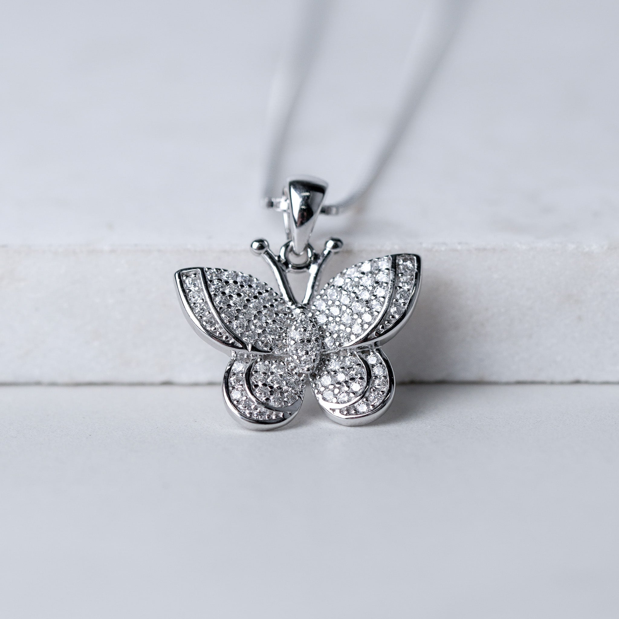 Butterfly Outline Necklace - Simulated Diamond