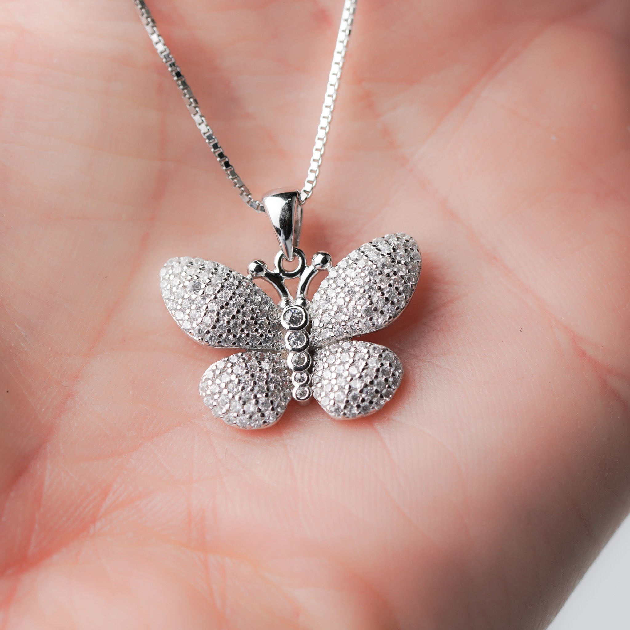 Butterfly Necklace - Simulated Diamond