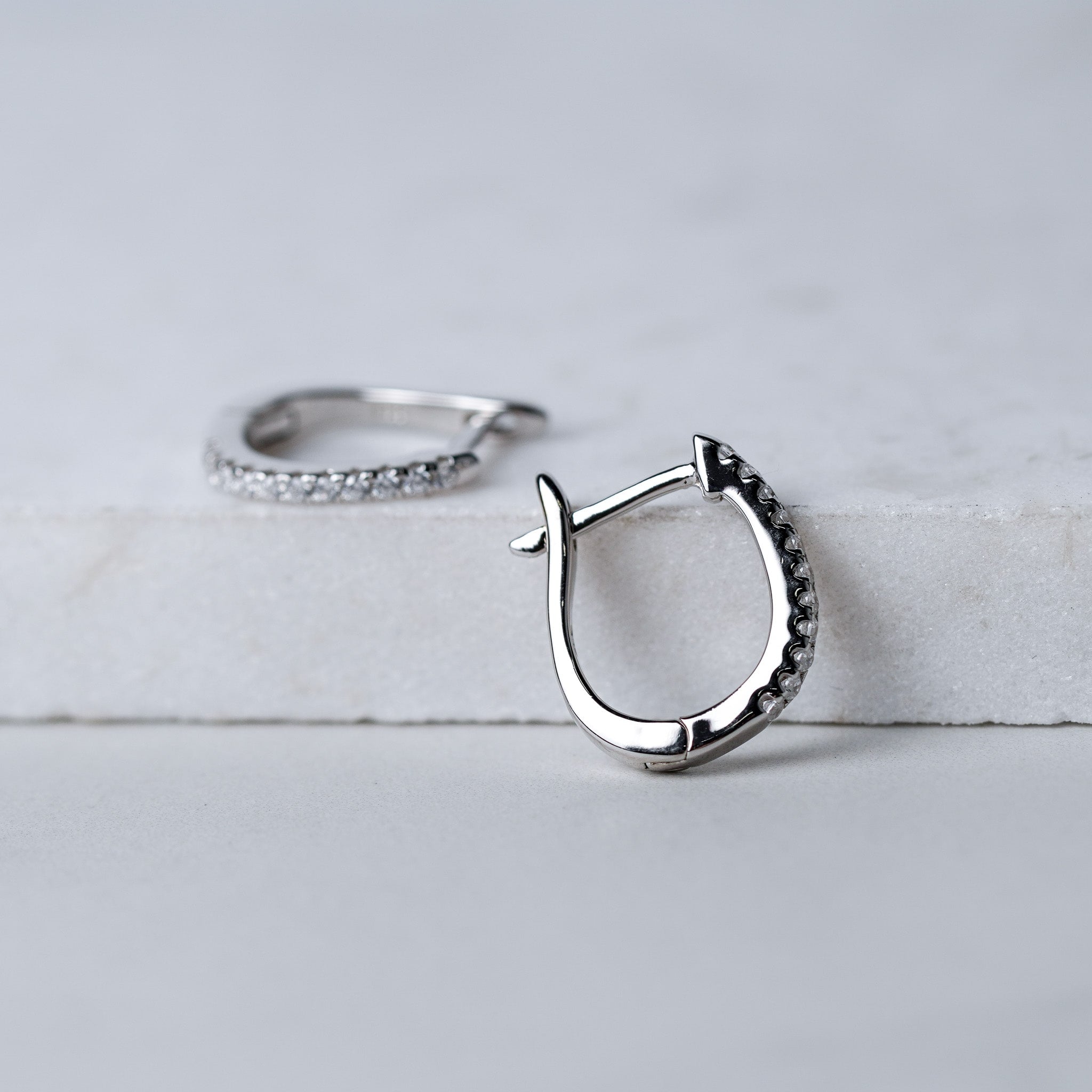 Small Long Hoops Earrings - Simulated Diamond