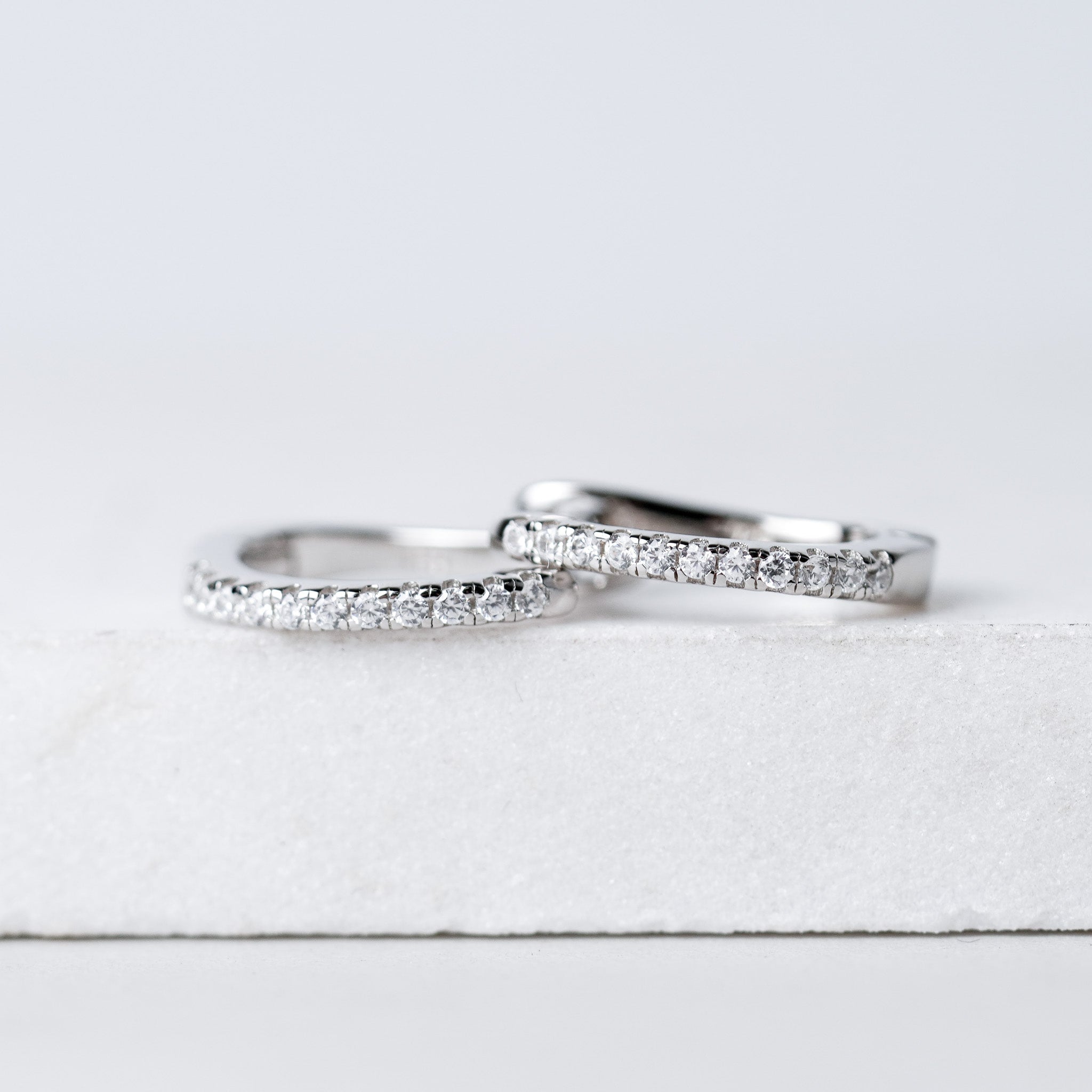 Small Long Hoops Earrings - Simulated Diamond