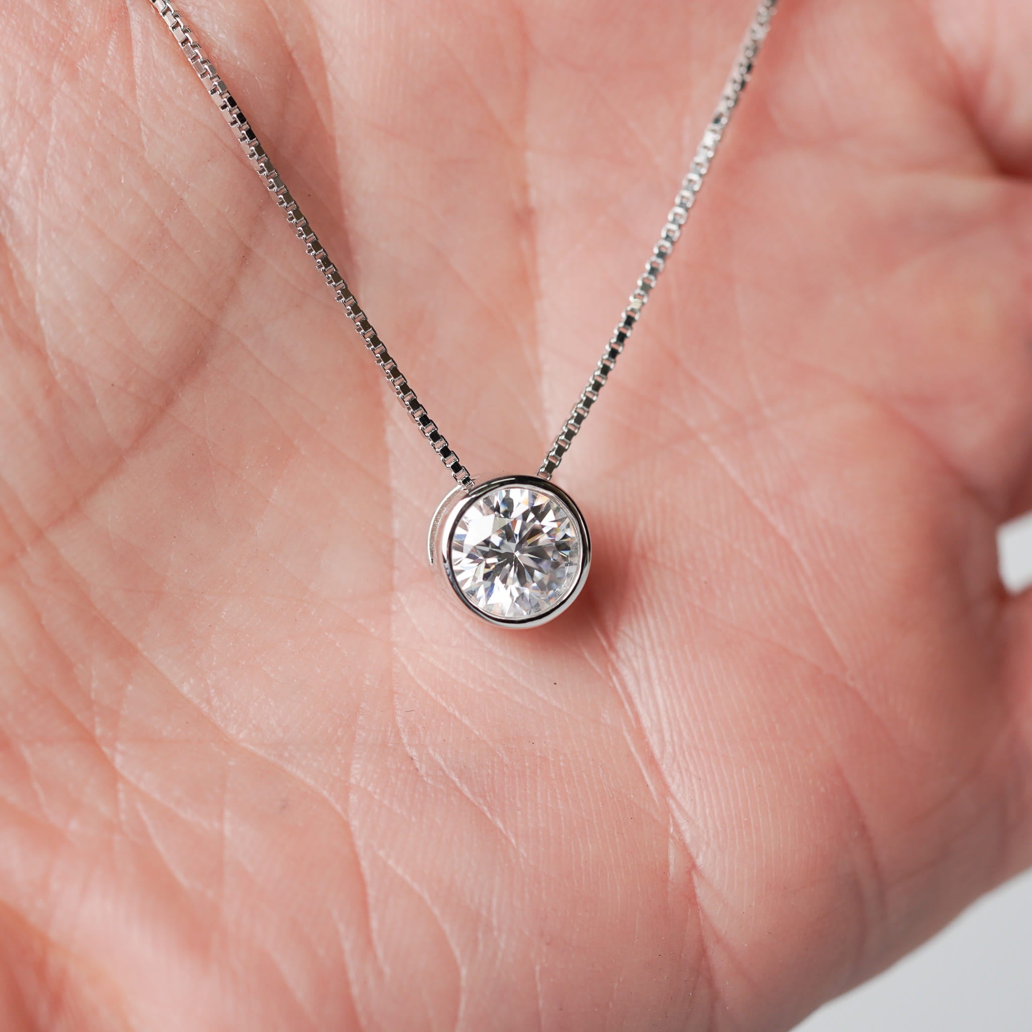 Bezel Round Solitaire Slide Necklace - Moissanite