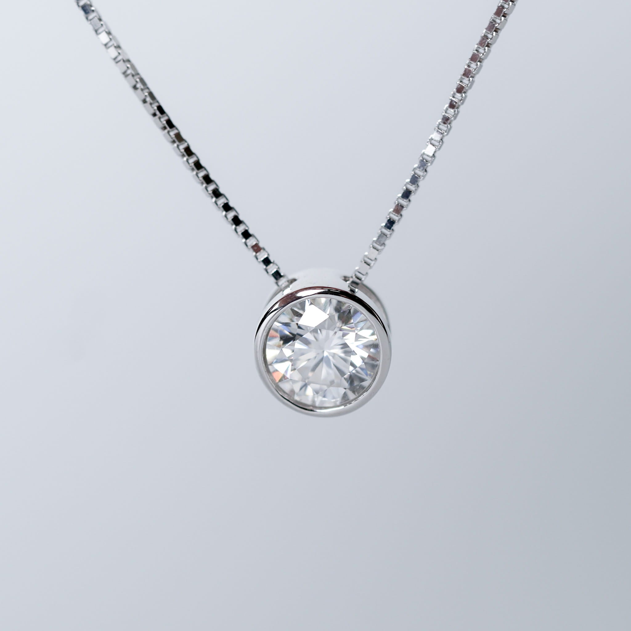 Bezel Round Solitaire Slide Necklace - Moissanite