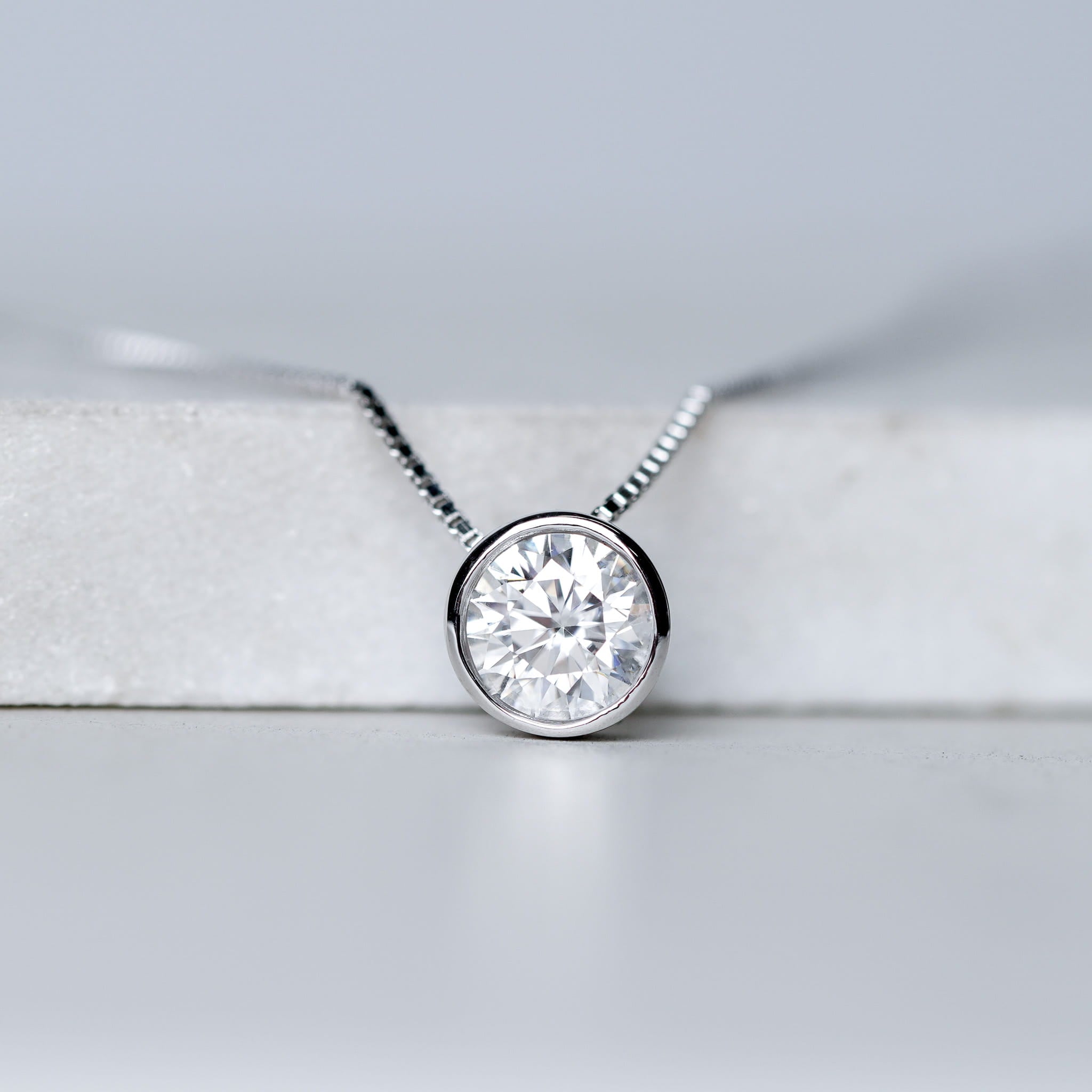 Bezel Round Solitaire Slide Necklace - Moissanite