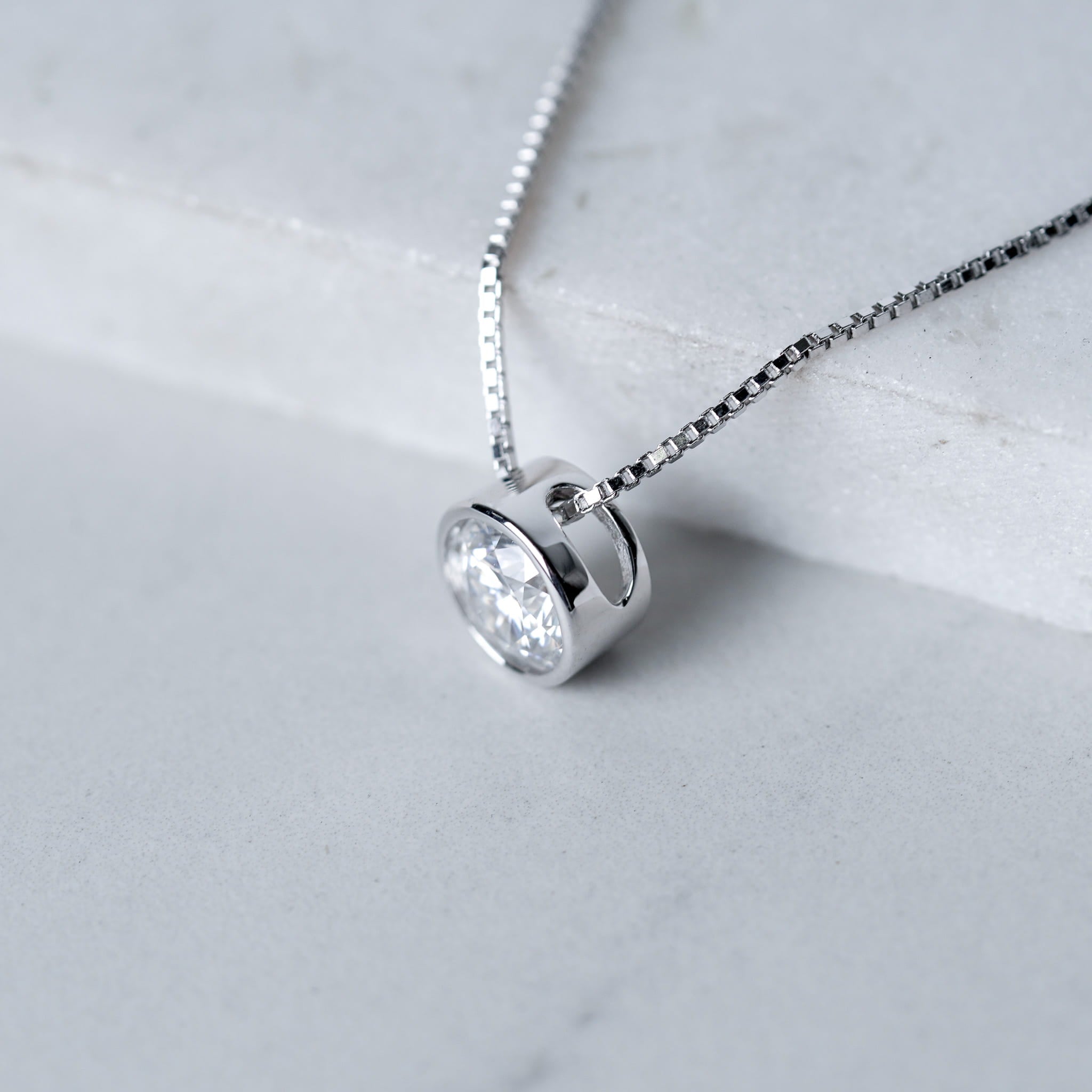 Bezel Round Solitaire Slide Necklace - Moissanite