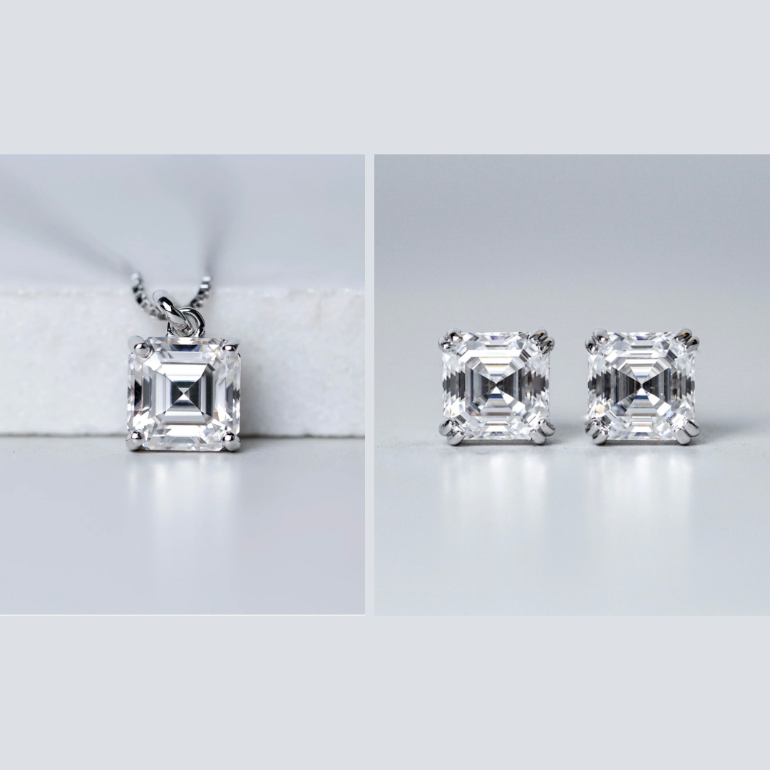 Asscher Earrings & Necklace Gift Set - Moissanite - 3 Products